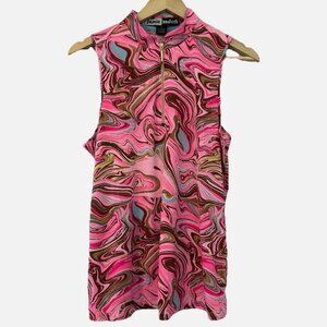 Jamie Sadock Womens Large Pink Swirl Athletic Golf Tennis Sporty Sleeveless Polo